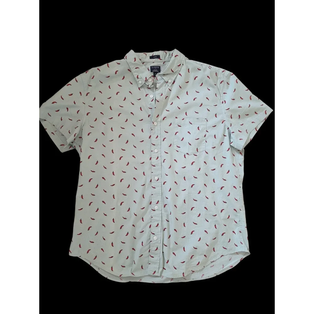 J.Crew‎ Red Hot Chili Peppers Light Green Fun Preppy Maximalist Cotton Shirt XL